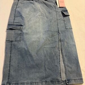 Juicy Couture Med Wash Denim Midi Cargo/Nomad Skirt W/ Belt Women’s Sz 30